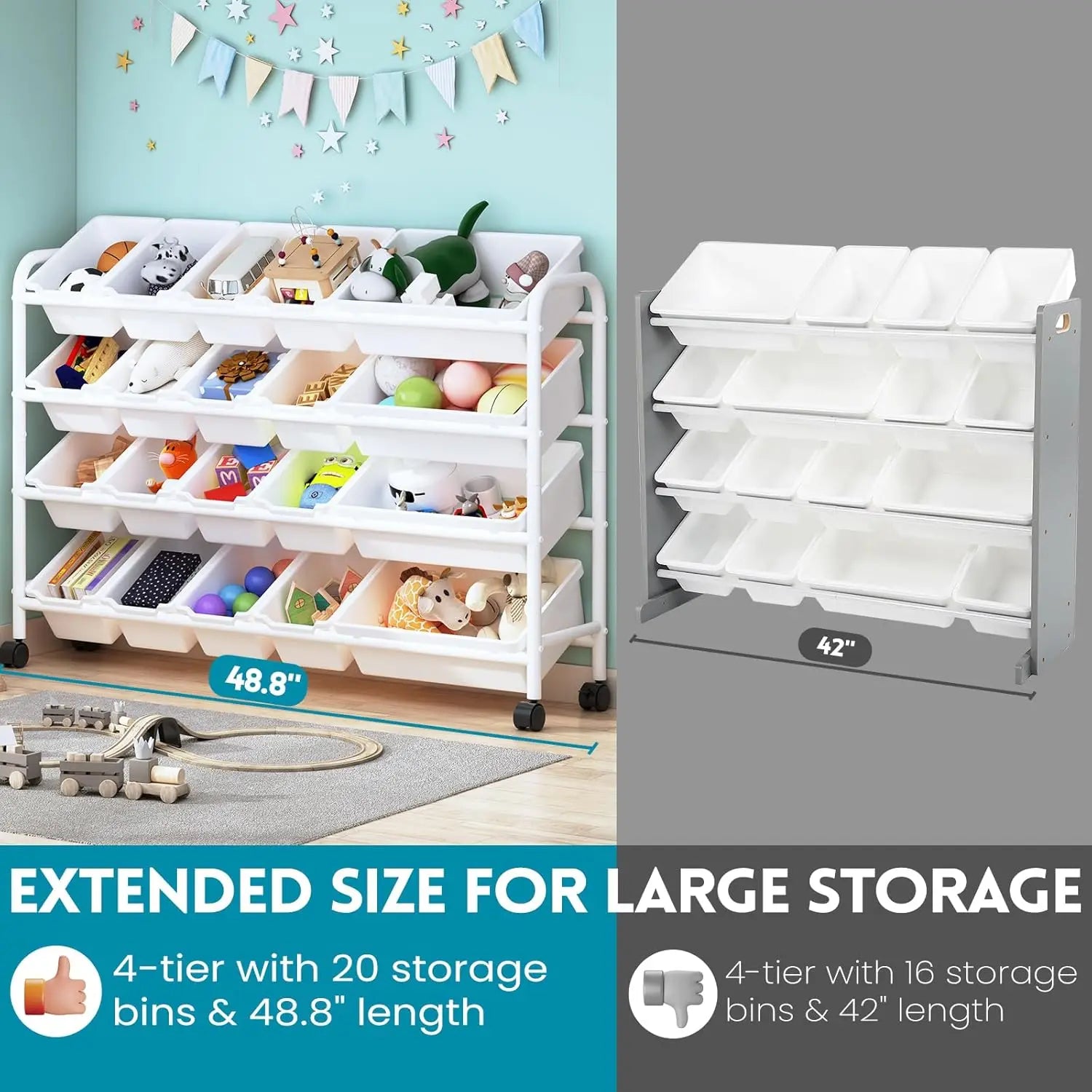 Experlam Kids Toy Organizer 20 Bins – 4-Tier Metal