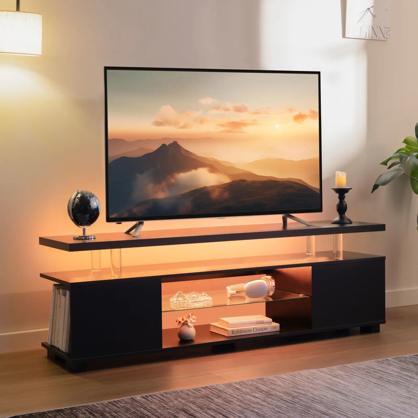 VDC  TV Entertainment Center LED TV Stand, Gaming Center for 60 65 70inch TV, Modern TV Stand with Storage, TV Console for Ga