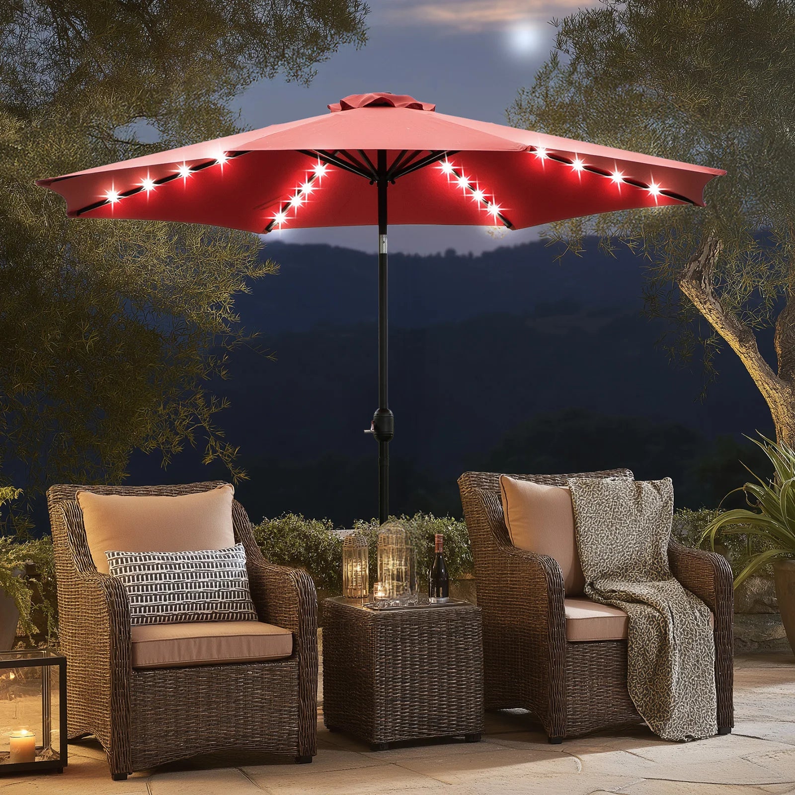 9.2ft Solar LED Patio Umbrella – Triple Vent Canopy