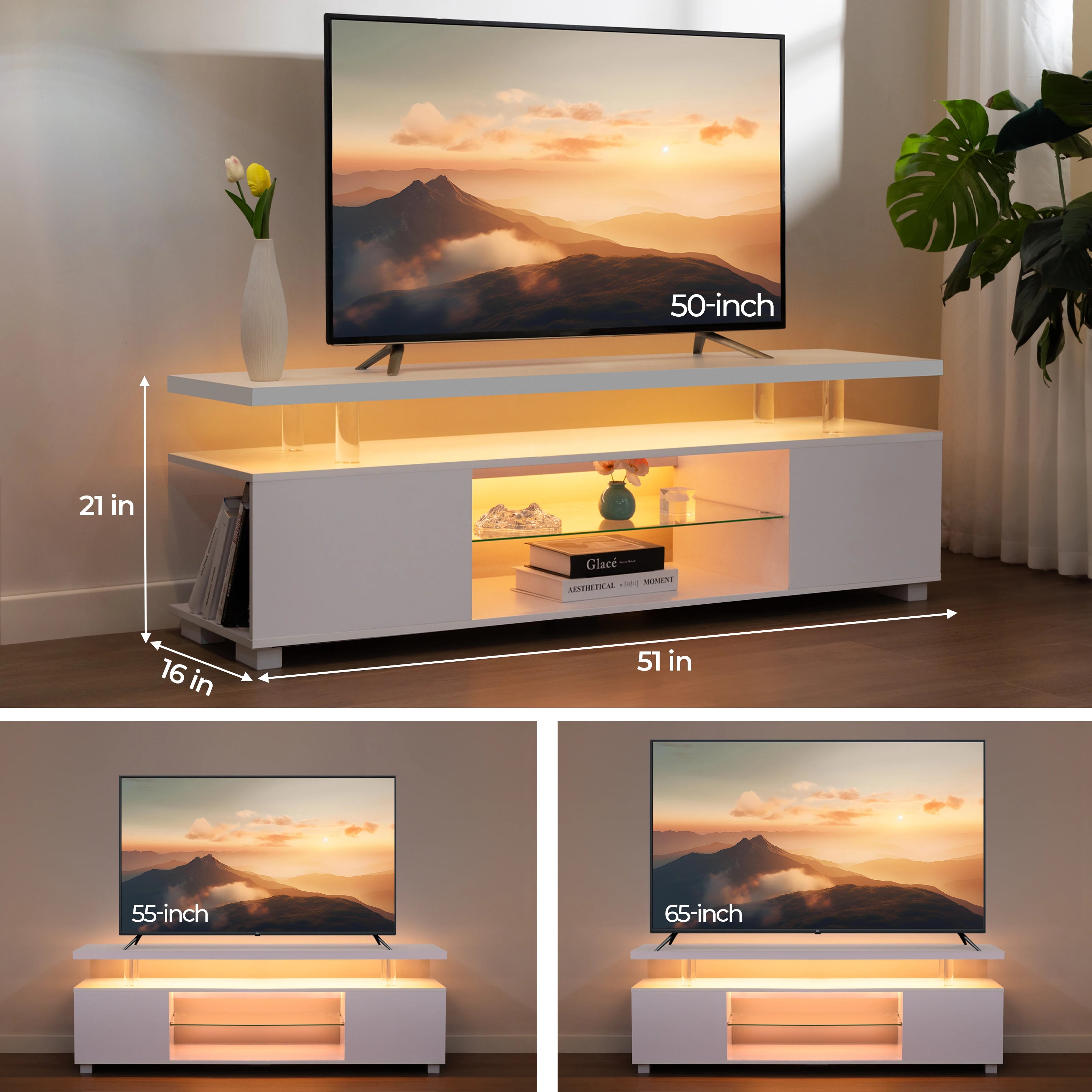 VDC  TV Entertainment Center LED TV Stand, Gaming Center for 60 65 70inch TV, Modern TV Stand with Storage, TV Console for Ga