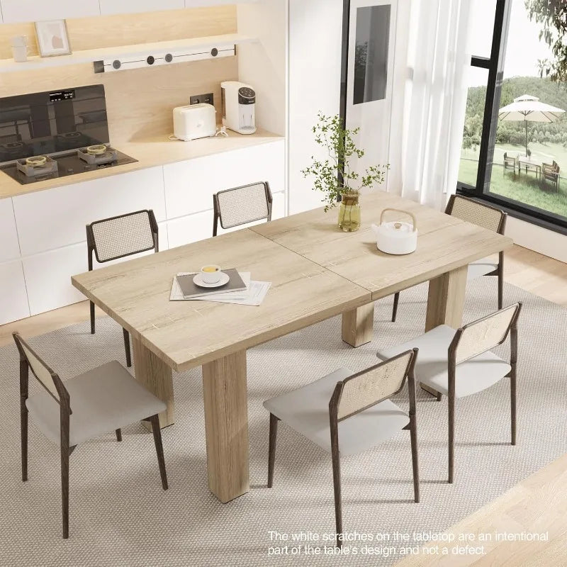 Expandable Mid-Century Modern Dining Table 55"-78" for 6-10