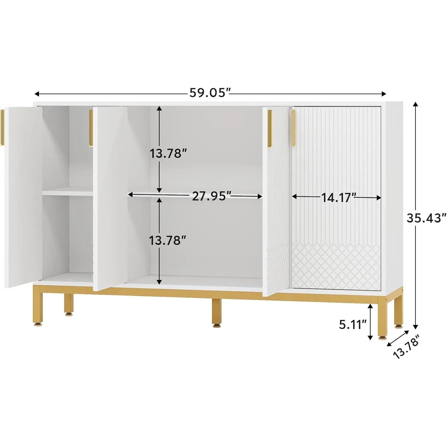 Modern White Storage Cabinet with Gold Accents