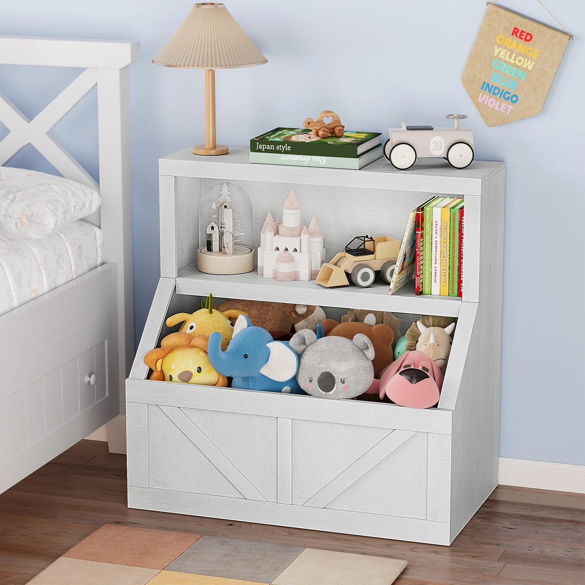 ids Bookshelf – Toy & Book Storage, Engineered Wood, Vintage White/Grey