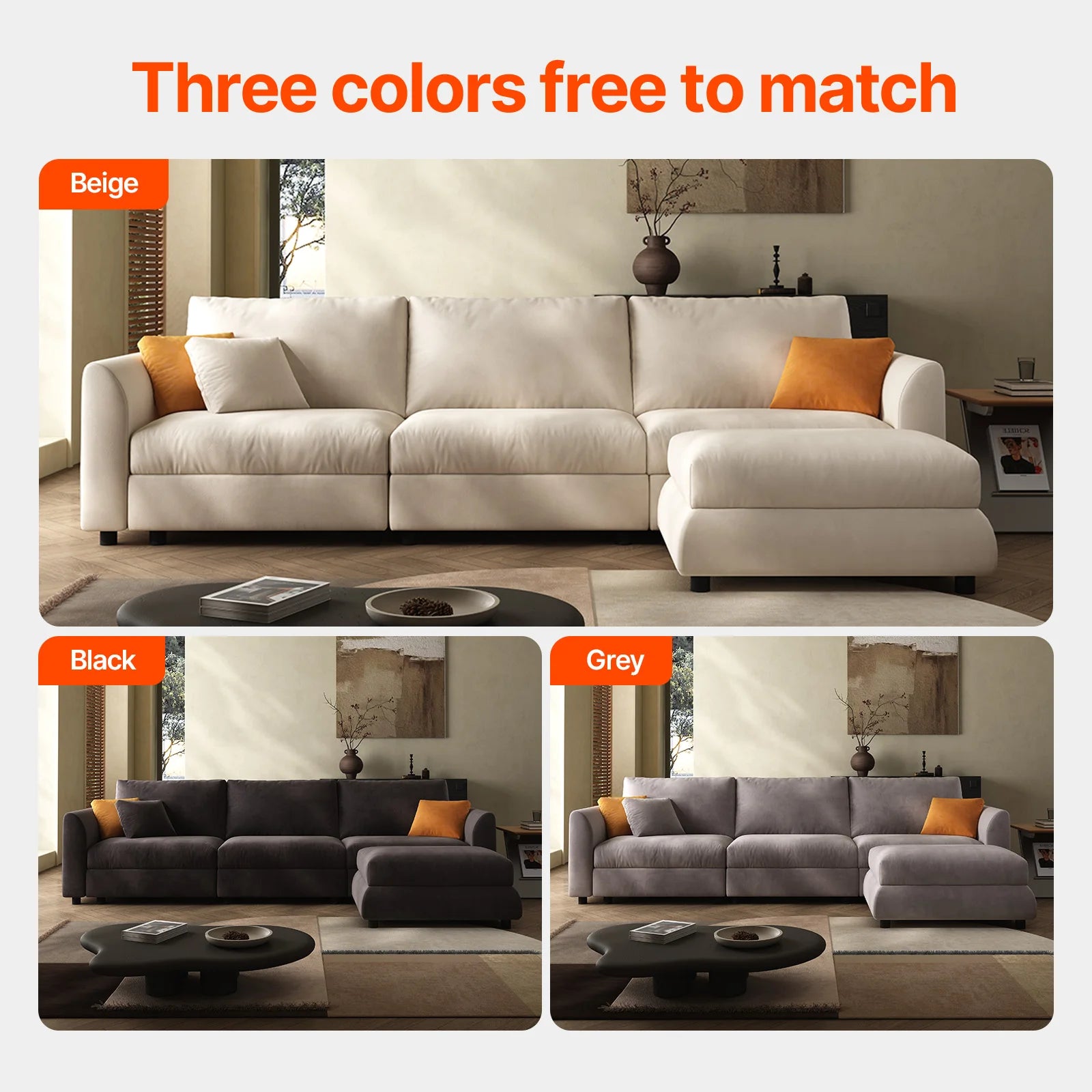Cloud 108.2'' Modern U-Shaped Sectional Sofa – 4-Seater Convertible