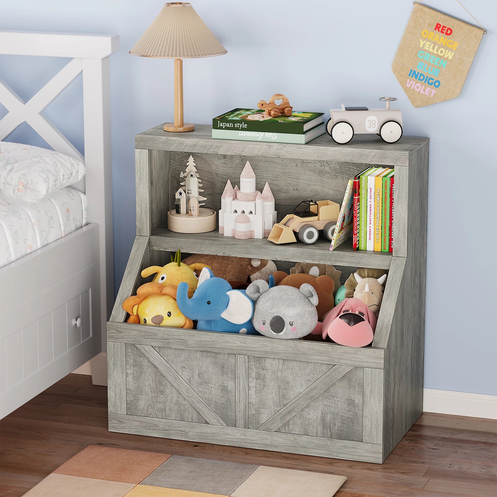 ids Bookshelf – Toy & Book Storage, Engineered Wood, Vintage White/Grey