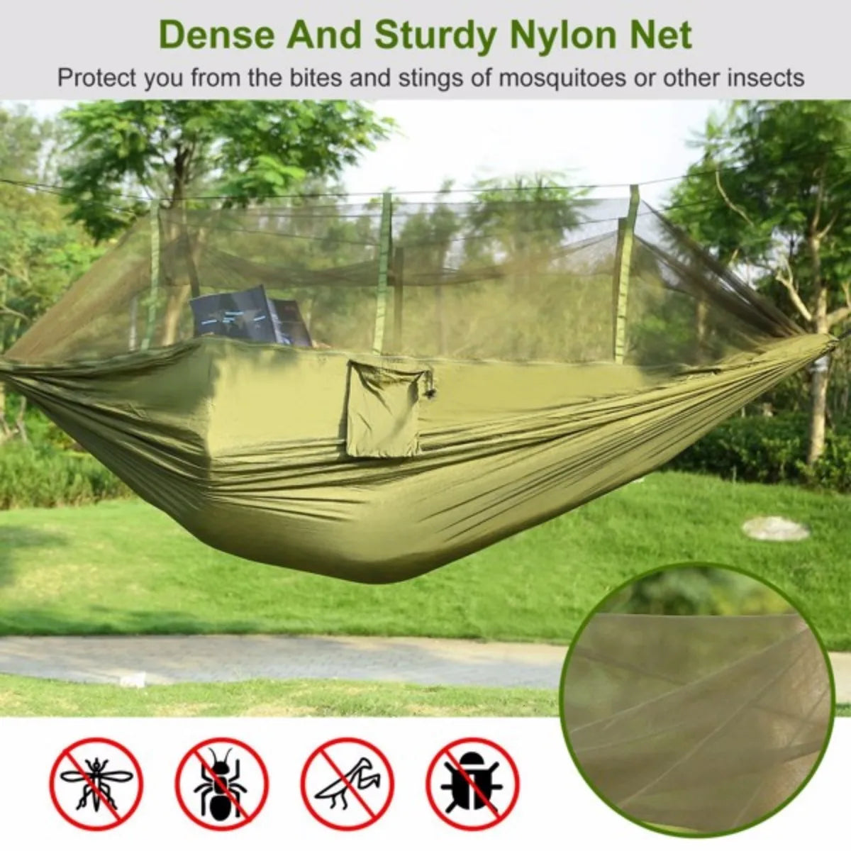 600 lbs Parachute Nylon Camping Hammock with Mosquito Net – Lightweight & Portable