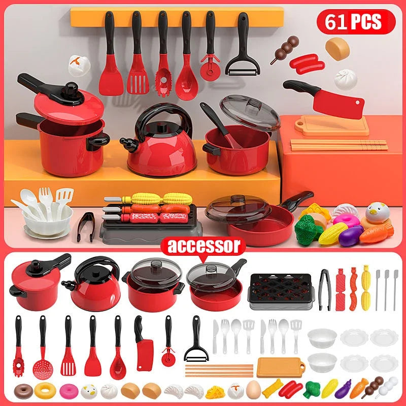 Pretend Play Red Kitchen Toy Set – Interactive Cooking Playset for Kids