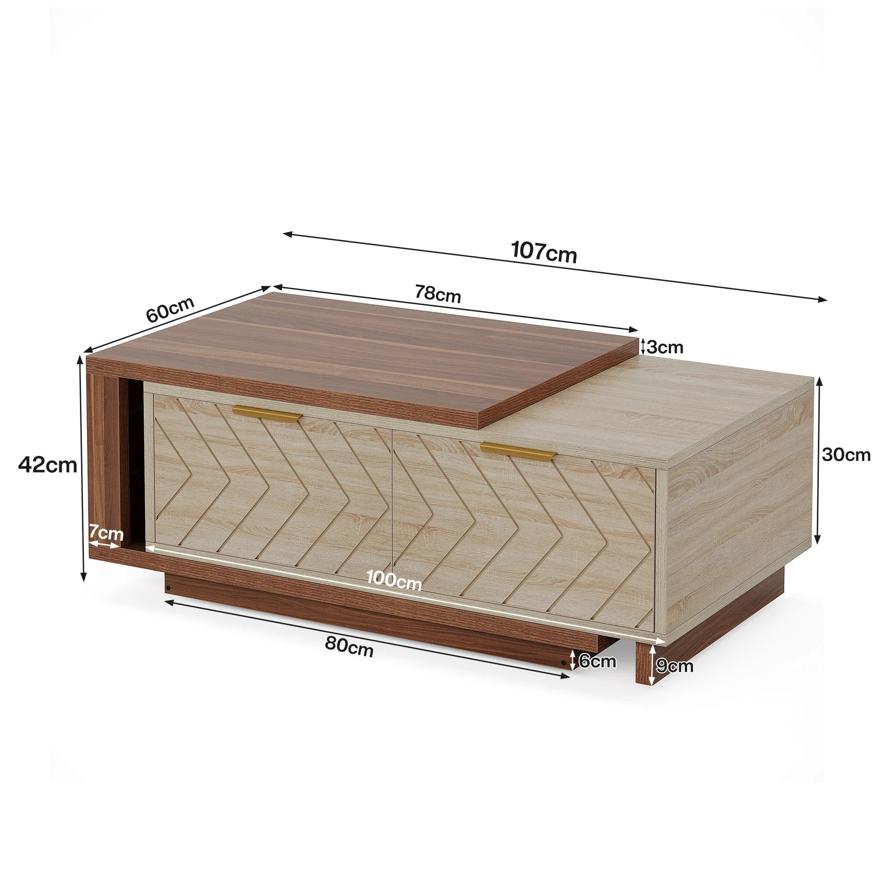 ONBRILL Modern Two-Tone Coffee Table with Storage Drawers
