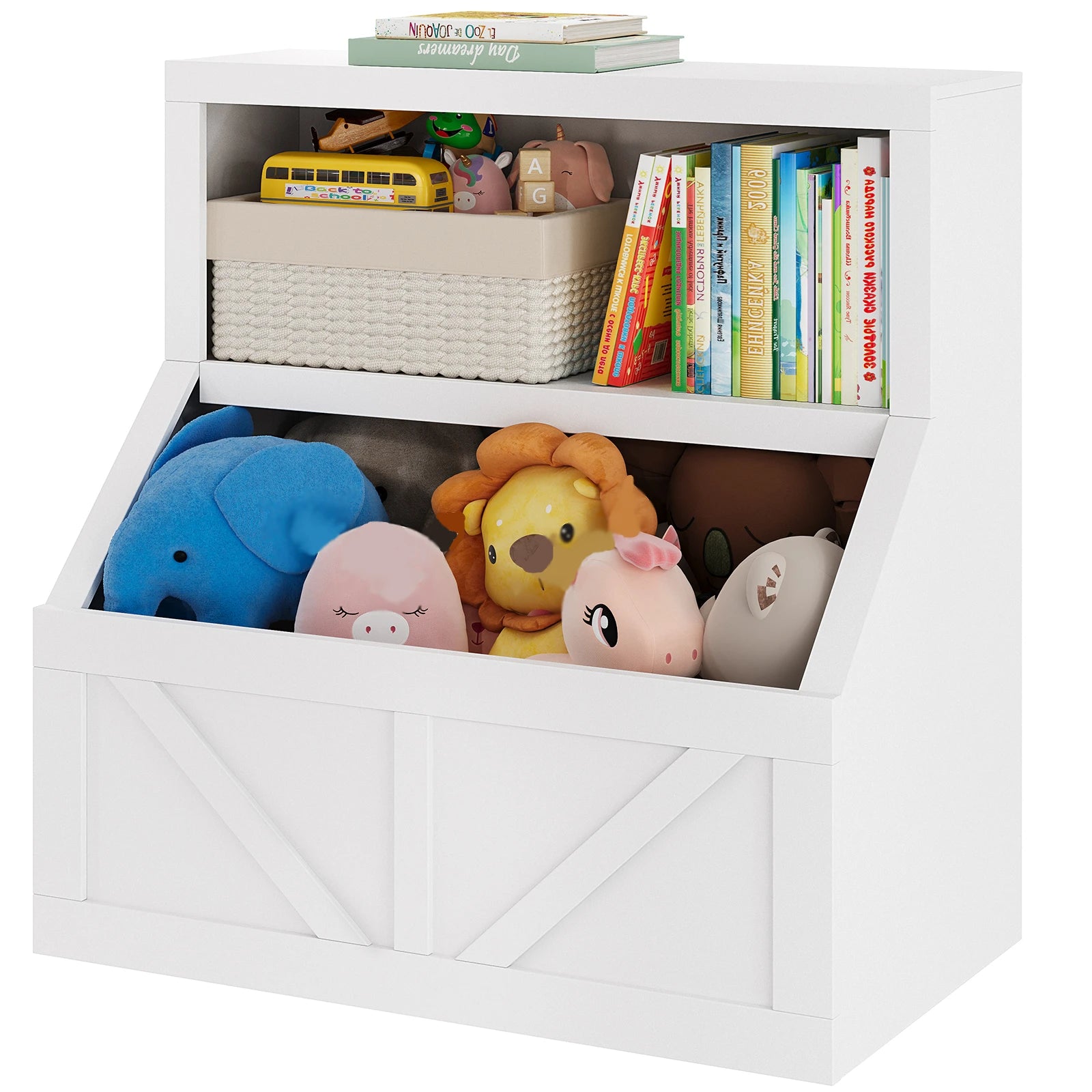 ids Bookshelf – Toy & Book Storage, Engineered Wood, Vintage White/Grey