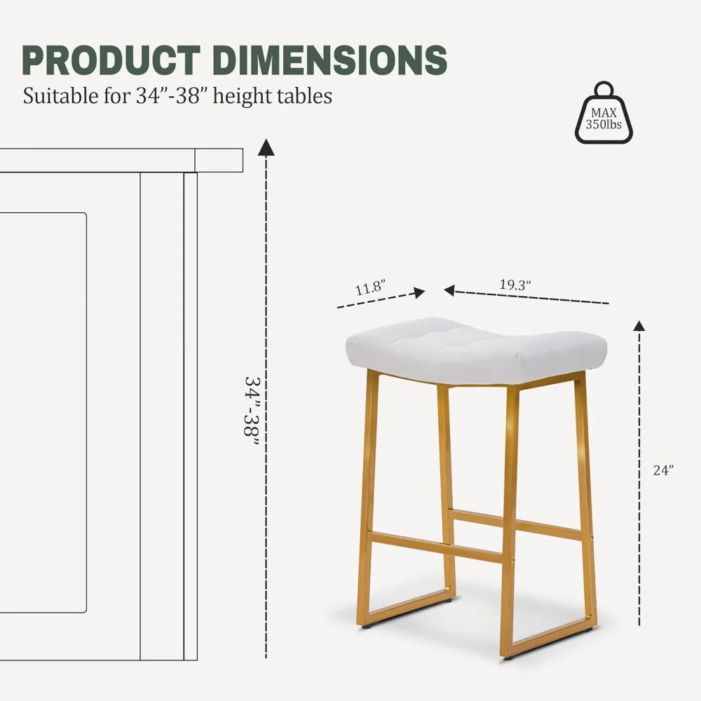 Modern Saddle Bar Stool – Upholstered Faux Leather, Gold Base