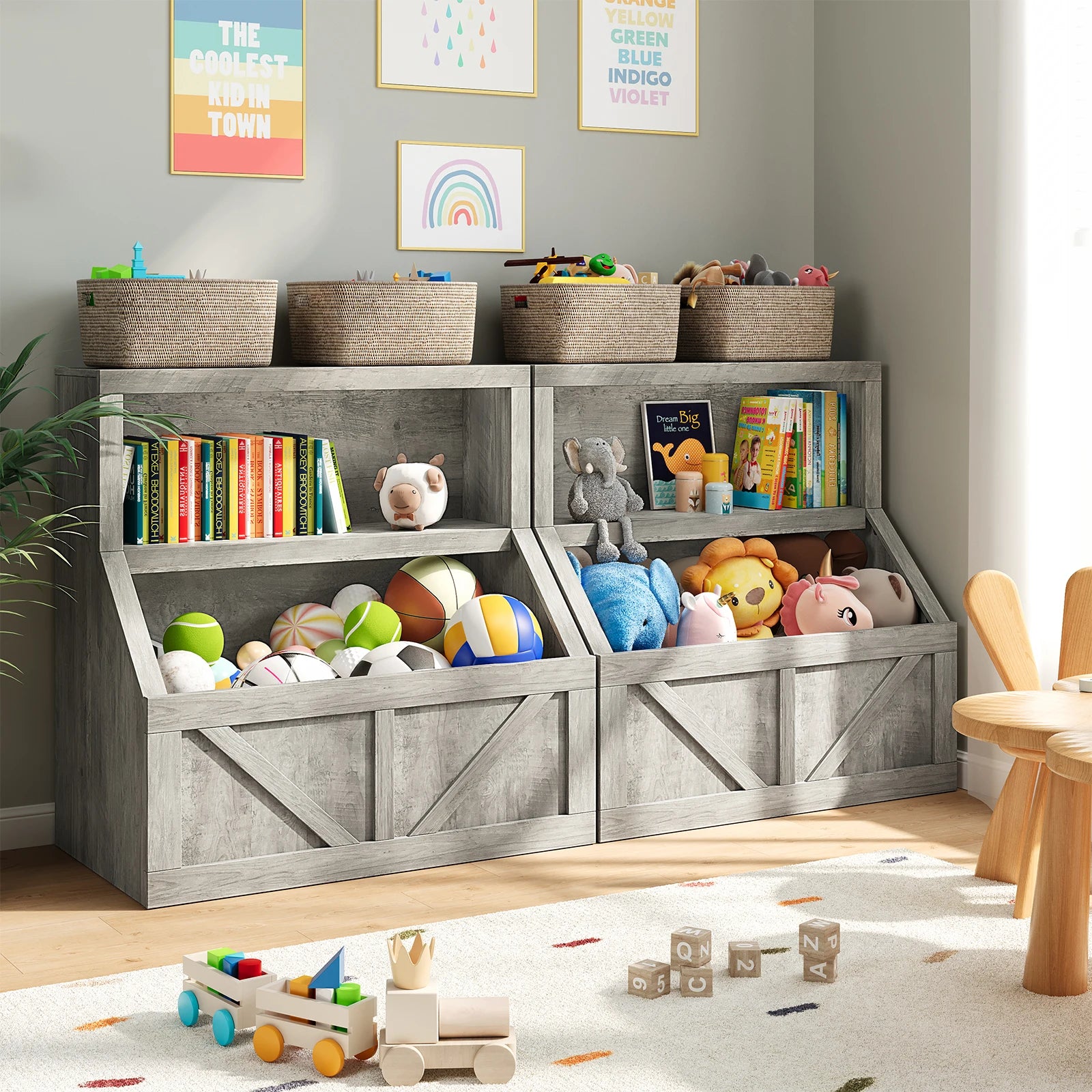 ids Bookshelf – Toy & Book Storage, Engineered Wood, Vintage White/Grey