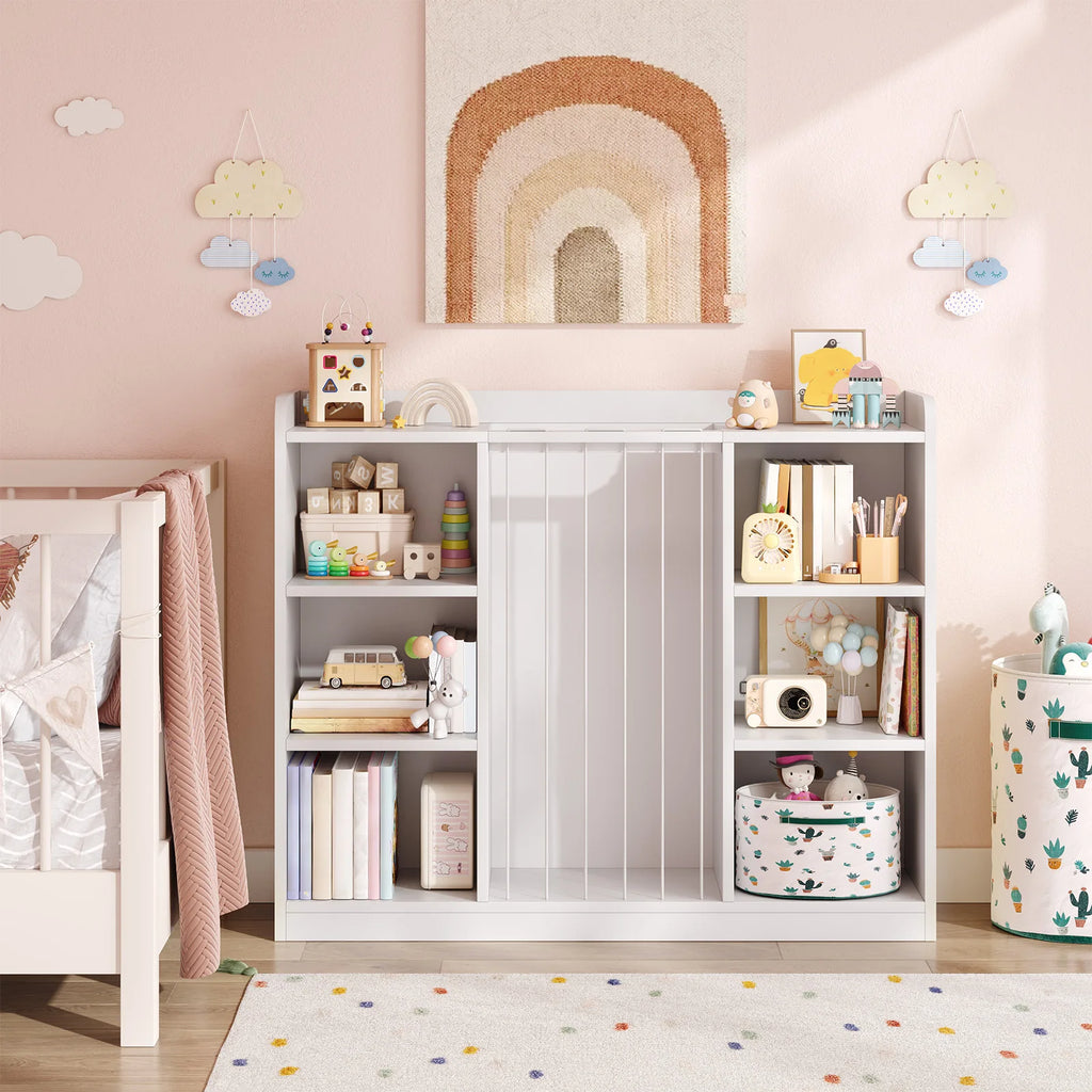 Kids Toy Storage Organizer & Bookshelf with 8 Cubbies – White