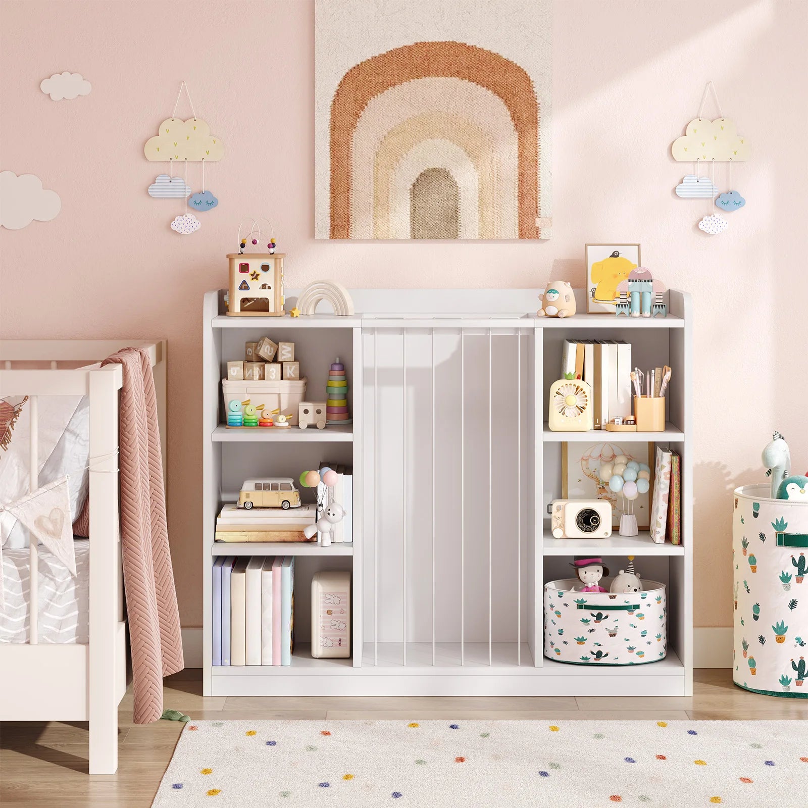 Kids Toy Storage Organizer & Bookshelf with 8 Cubbies – White