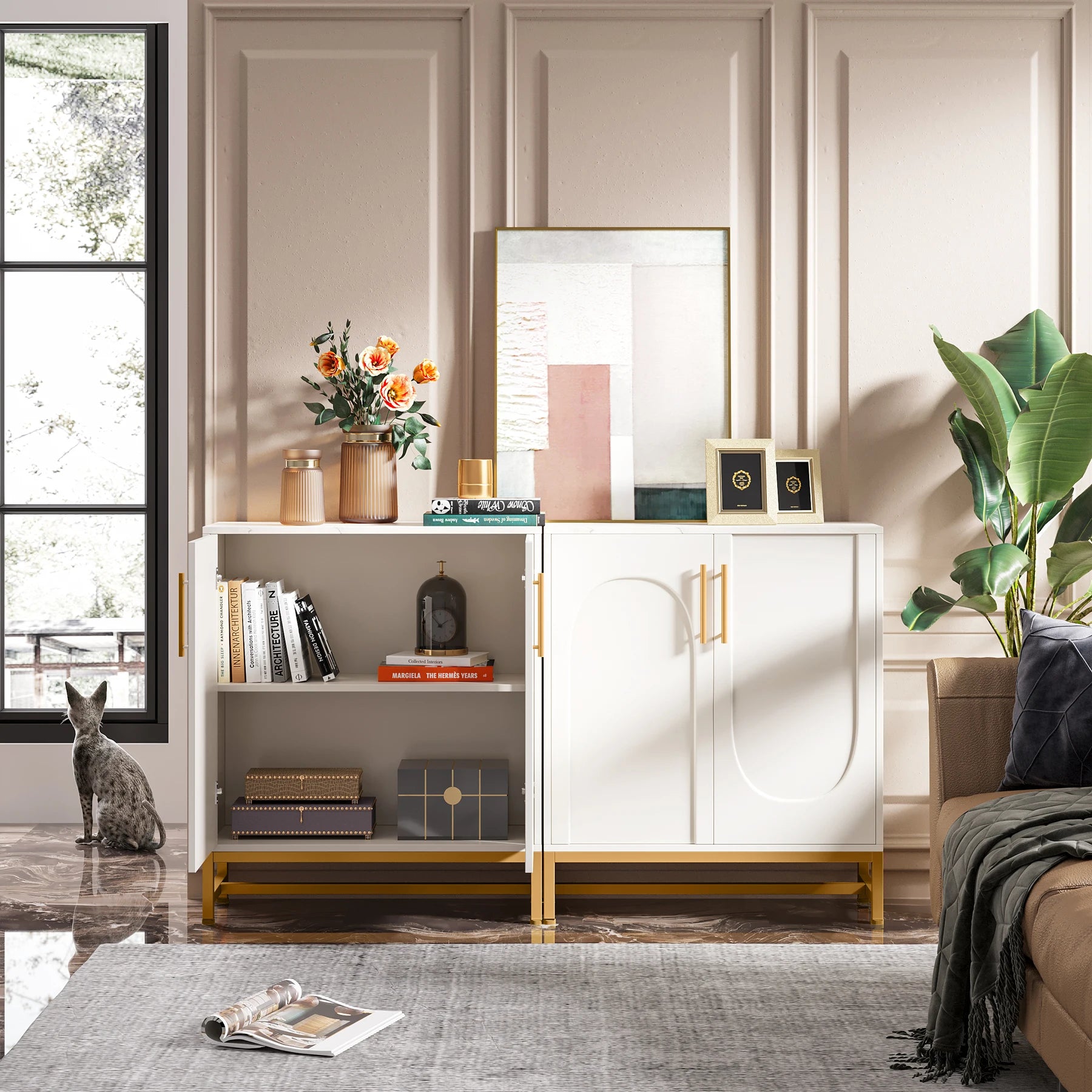 Tribesigns Modern White & Gold Sideboard Cabinet
