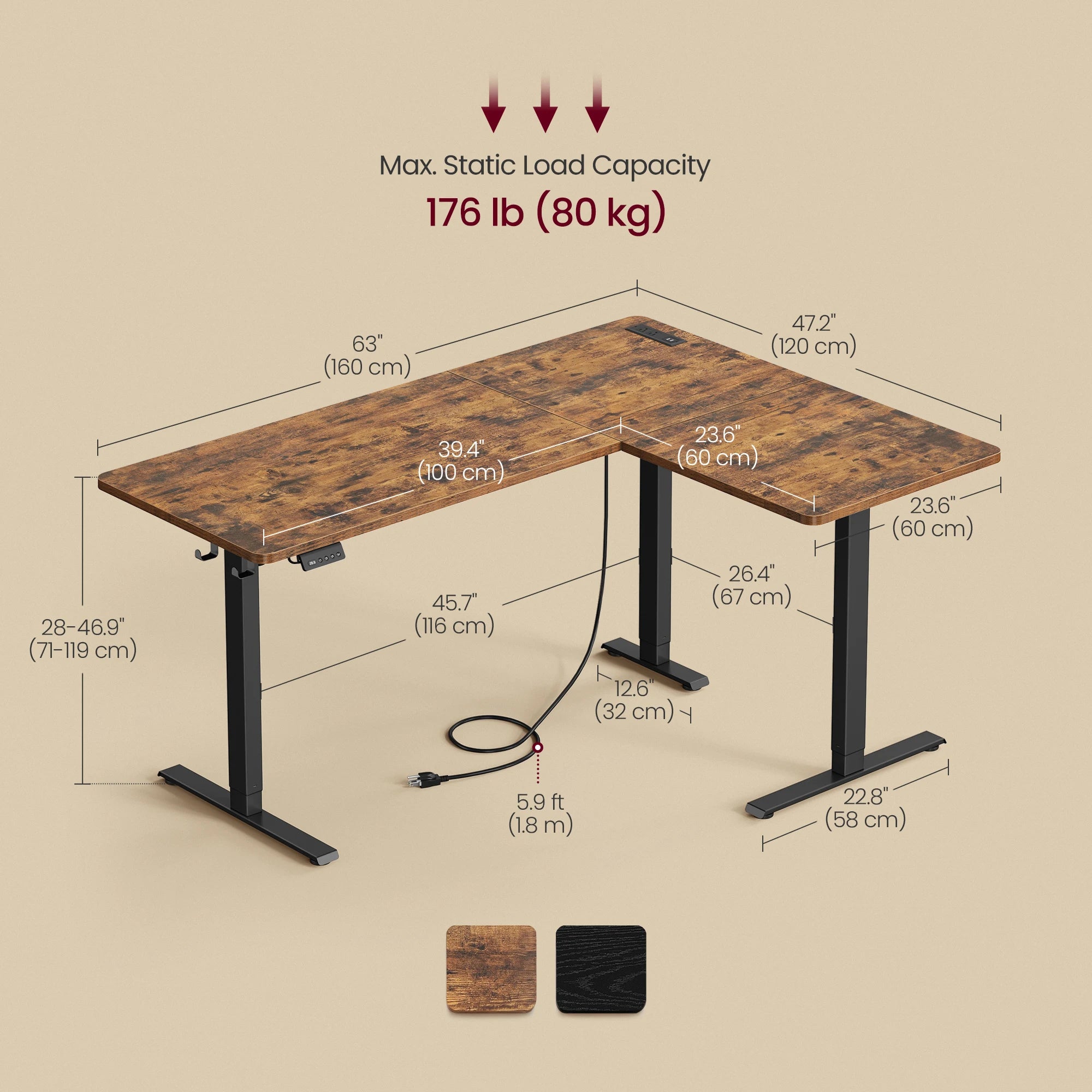 VASAGLE L-Shaped Electric Standing Desk – Height Adjustable