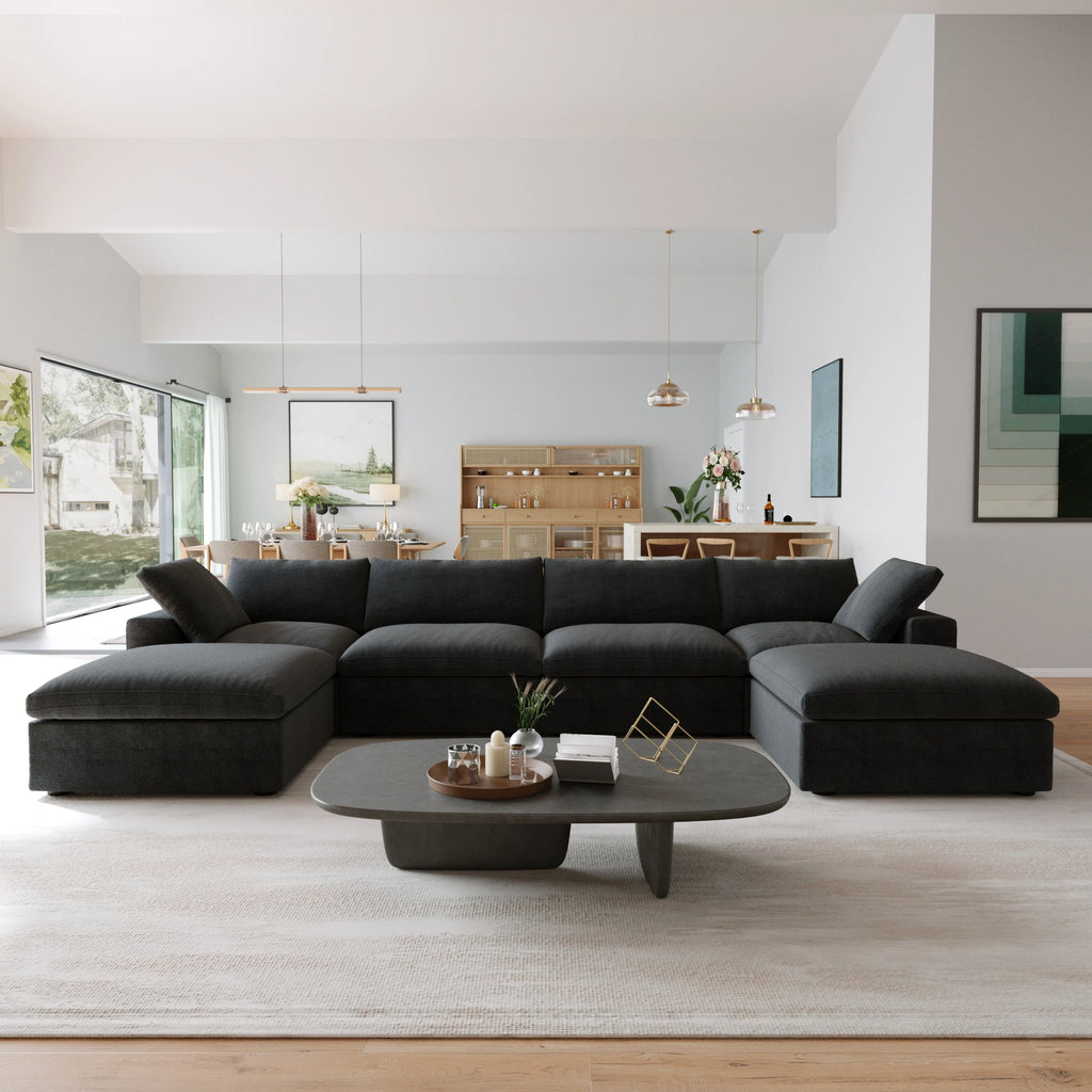 Modular Convertible Cloud Couch 6-Seats U-Shaped Couches Comfy Down Filled Sectional Sofa With Ottomans Removable Cushion Covers
