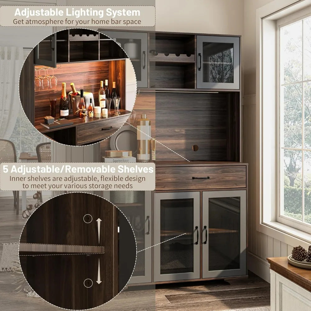 Rustic Brown Wine & Coffee Bar Cabinet