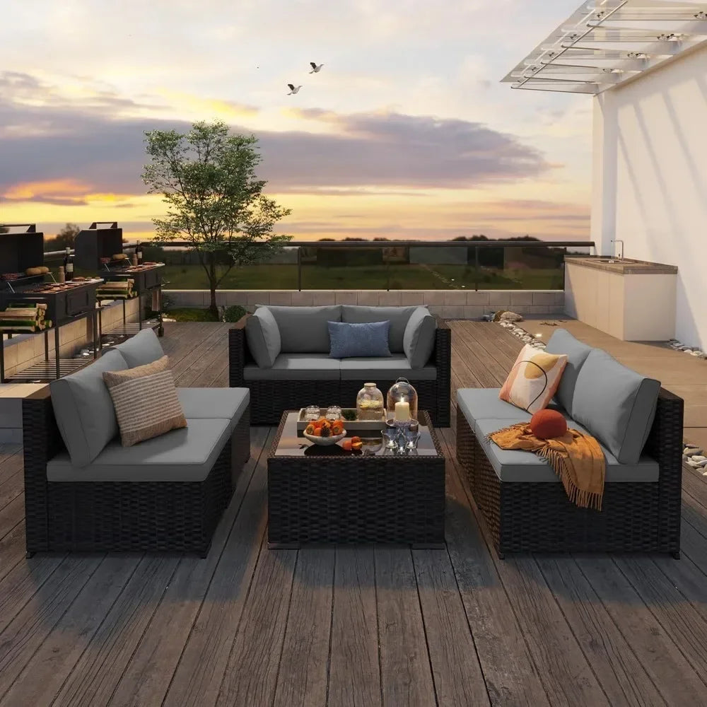 7-Piece L-Shaped Patio Furniture Set – Modular Comfort & Durable Design