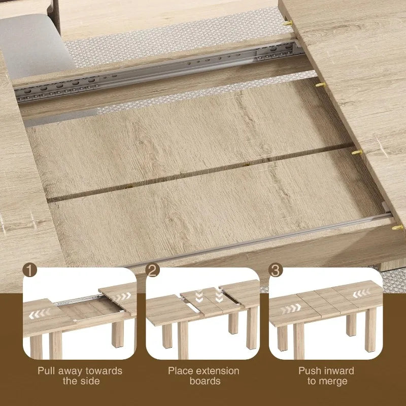 Expandable Mid-Century Modern Dining Table 55"-78" for 6-10