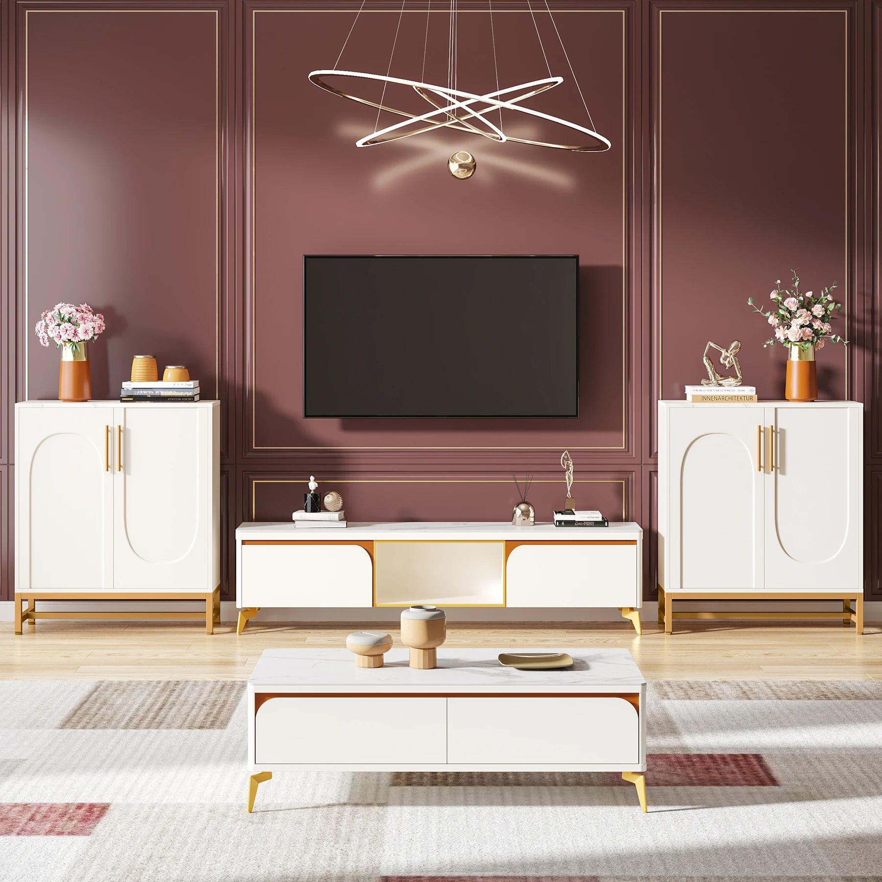 Tribesigns Modern White & Gold Sideboard Cabinet