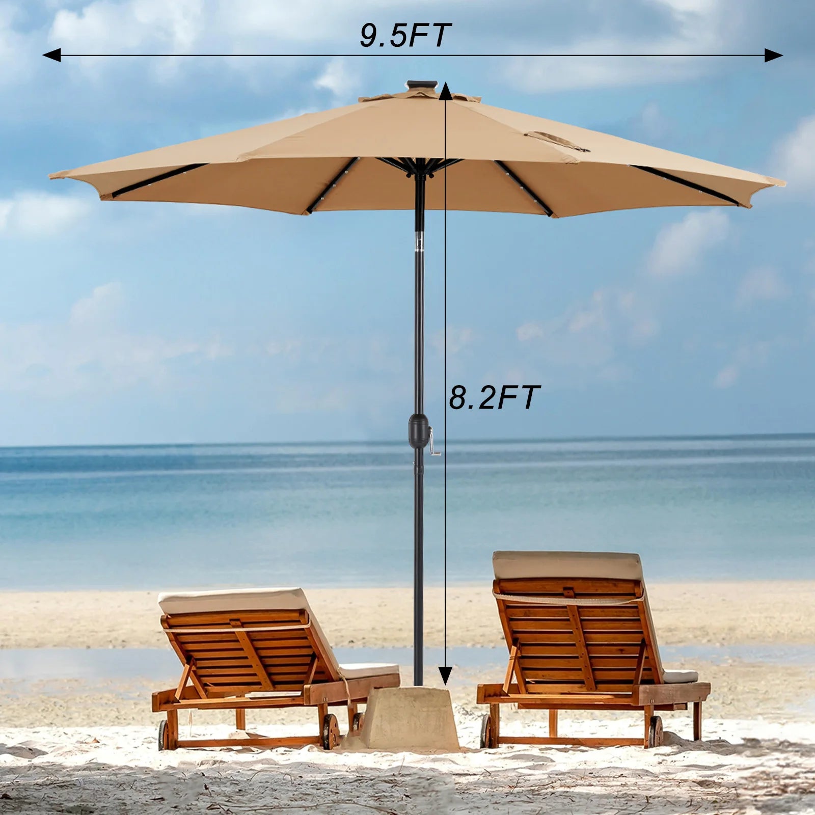 9.2ft Solar LED Patio Umbrella – Triple Vent Canopy