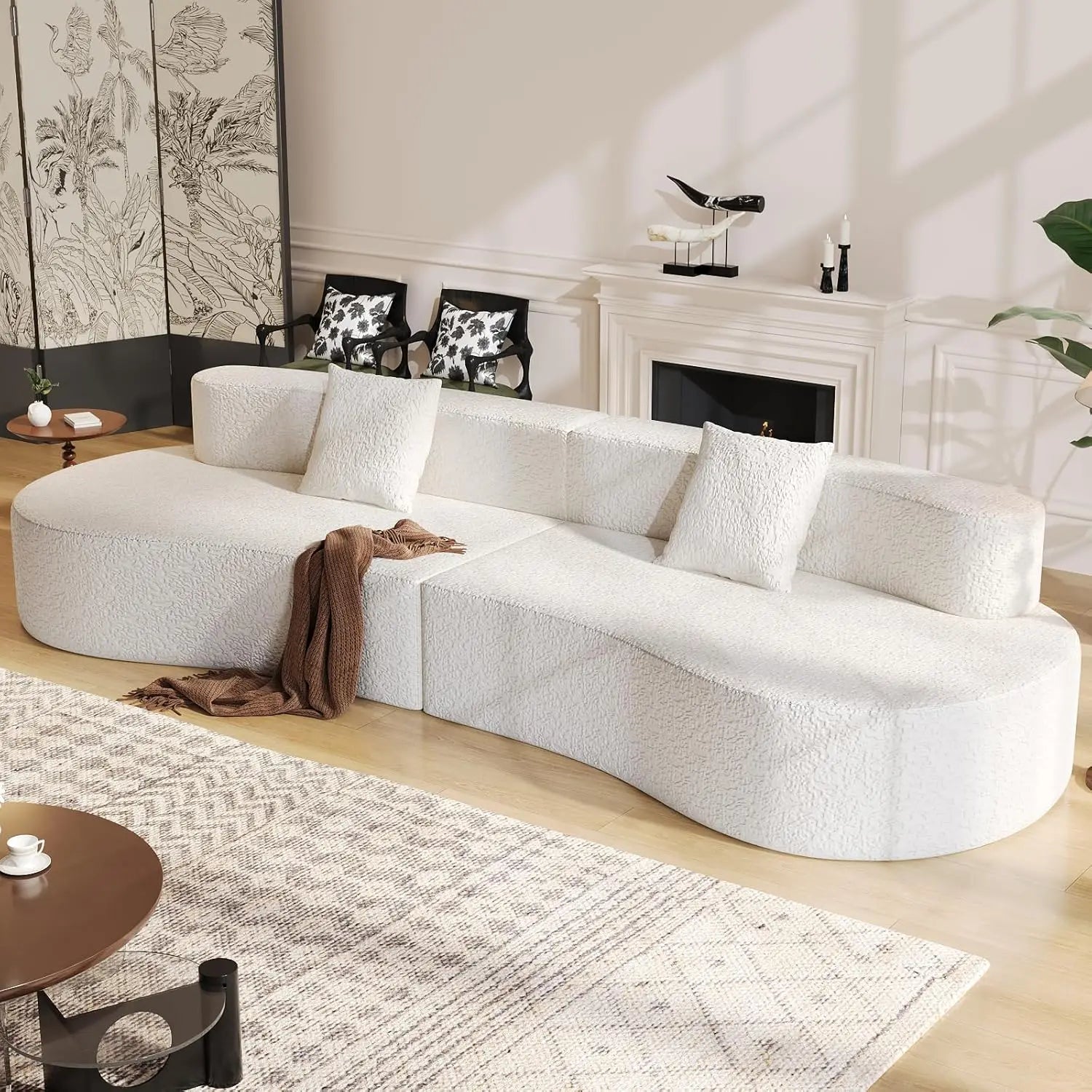 109" Modern Curved 4-Seater Bouclé Sofa with High-Density Cushions
