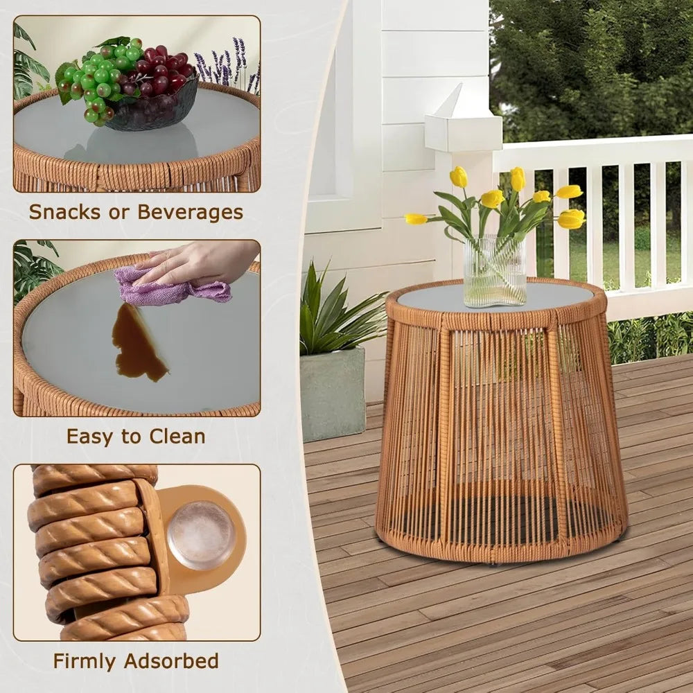 3-Piece Patio Bistro Set with Cushions & Glass Side Table – ANGDUO