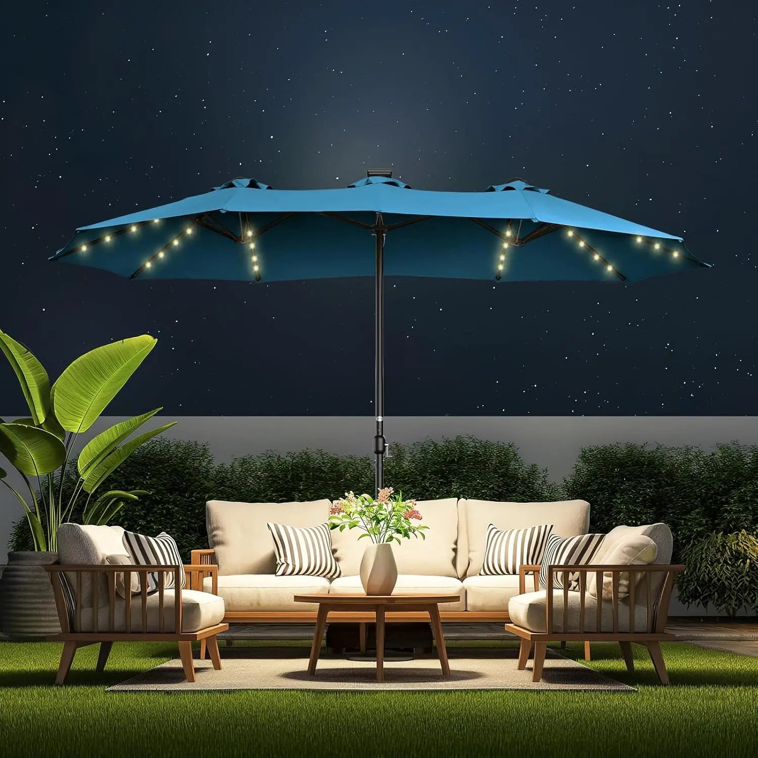 13ft Double-Sided Solar LED Patio Umbrella – Extra Large Shade