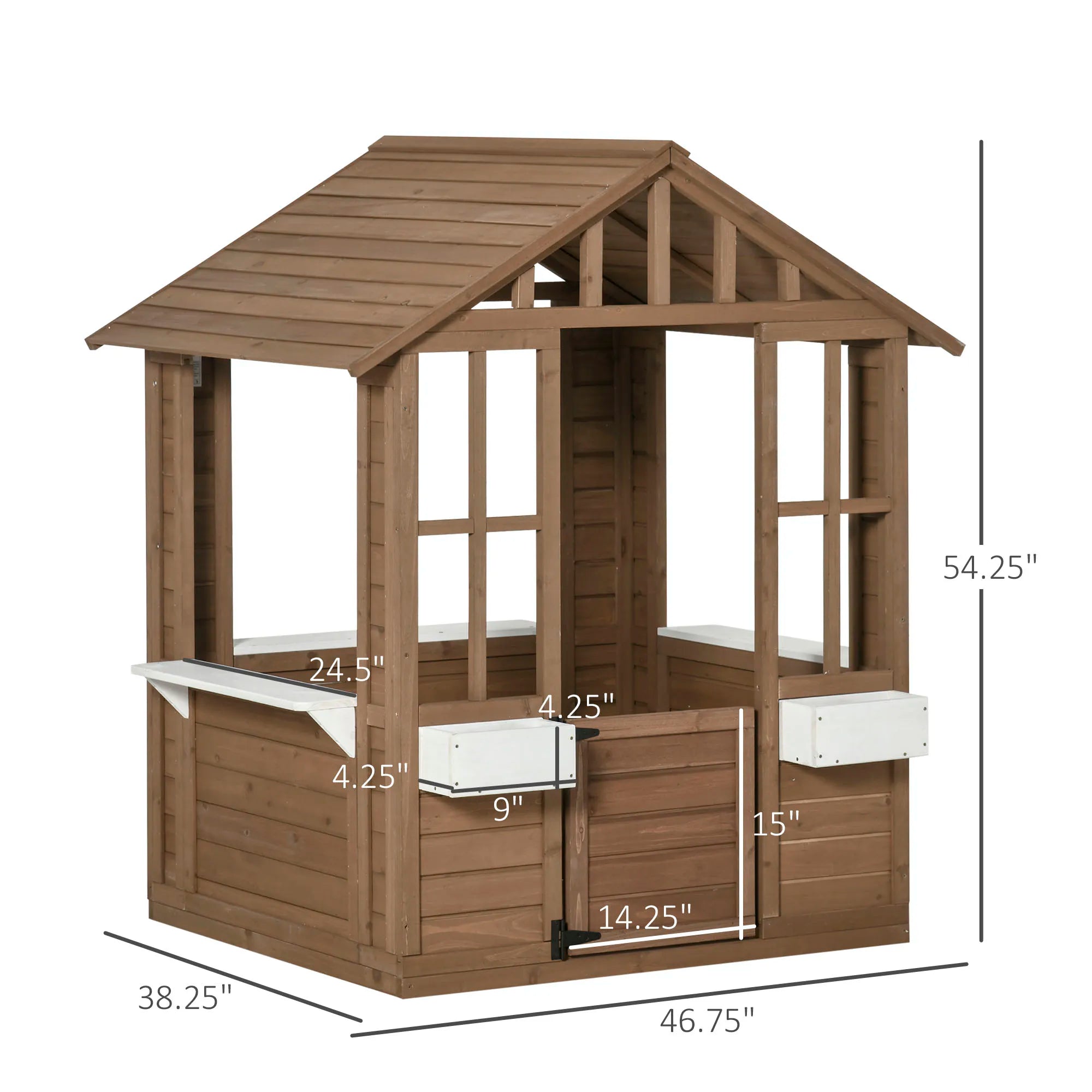 Outsunny Kids Wooden Outdoor Playhouse  Fir Wood, Serving Station & Flowerpot Holders