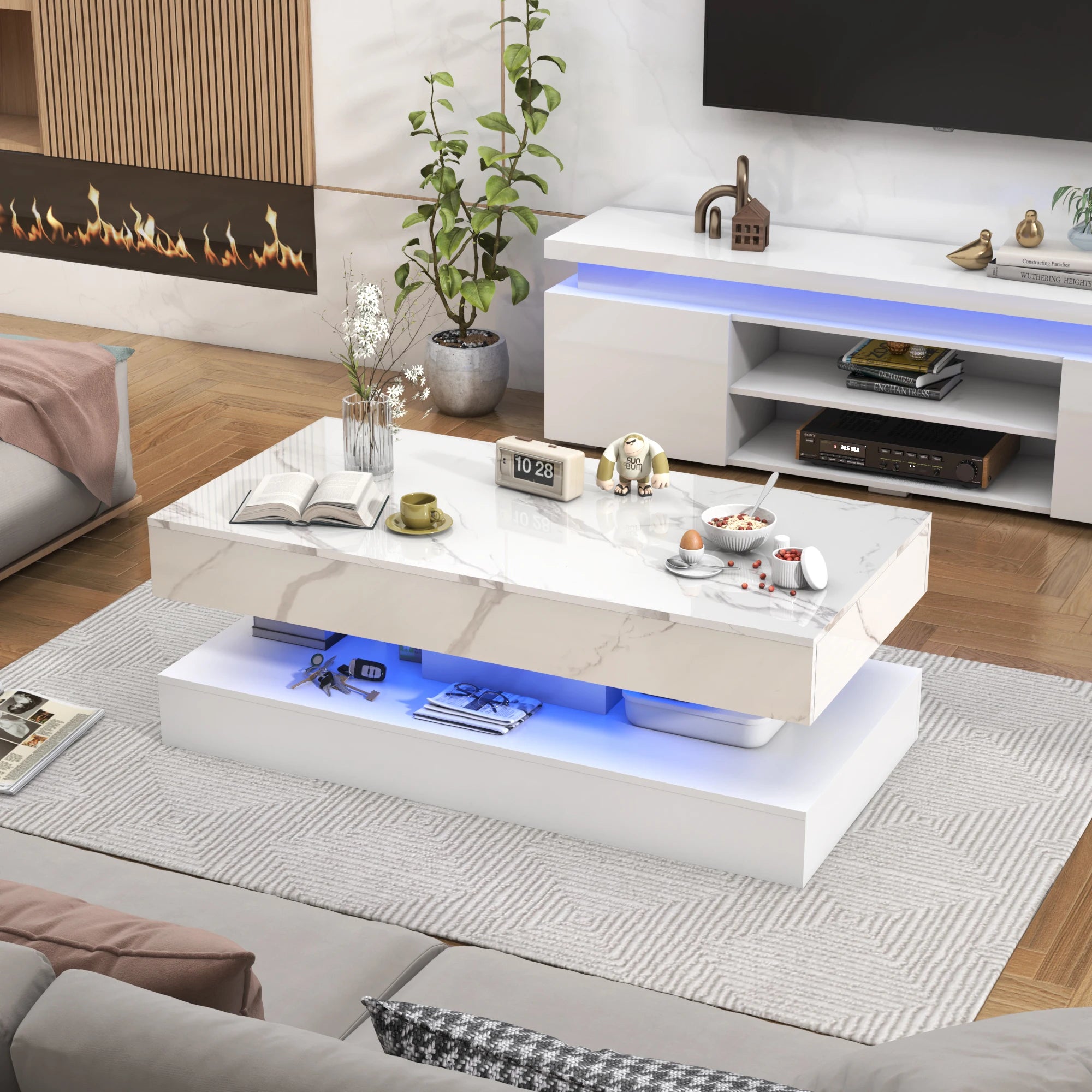 Modern LED Coffee Table with Storage & Remote/App Control