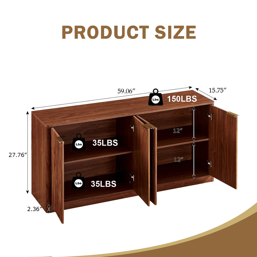 Rumiiro Modern Walnut & Gold Sideboard Cabinet