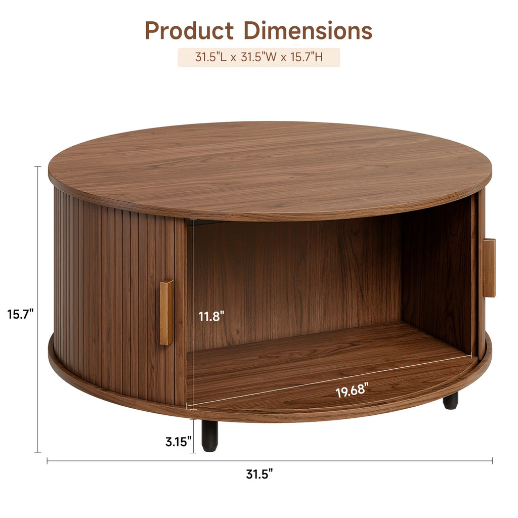 ONBRILL Modern Round Coffee Table with 360° Sliding Door