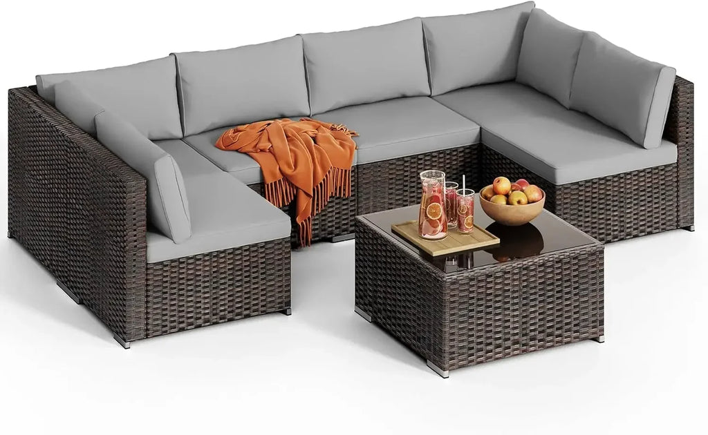 7-Piece L-Shaped Patio Furniture Set – Modular Comfort & Durable Design