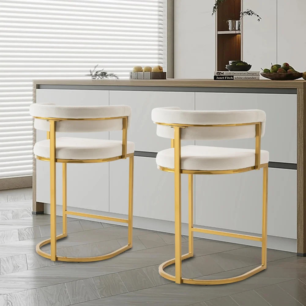 arrel-Style Velvet Bar Stool – Modern Metal Frame with High-Density Foam Seat