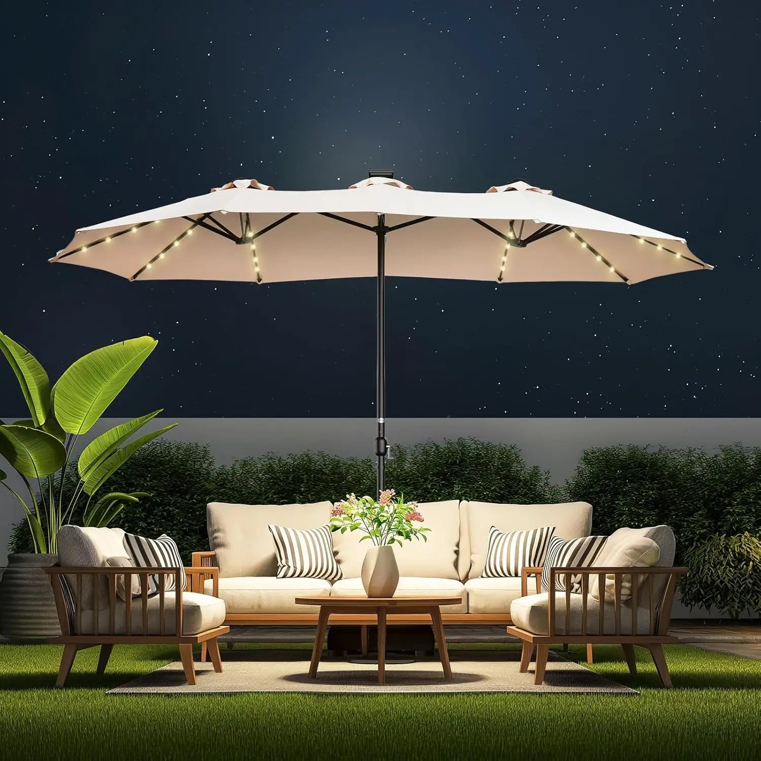 13ft Double-Sided Solar LED Patio Umbrella – Extra Large Shade