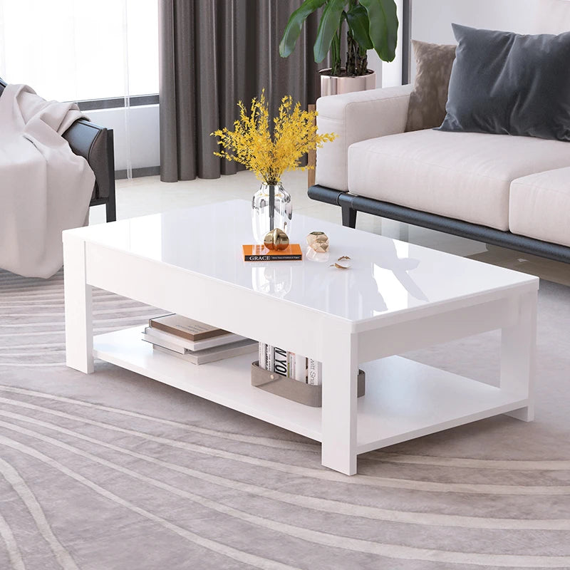 Scandinavian Modern Coffee Table with Tempered Glass – Simple & Stylish Design