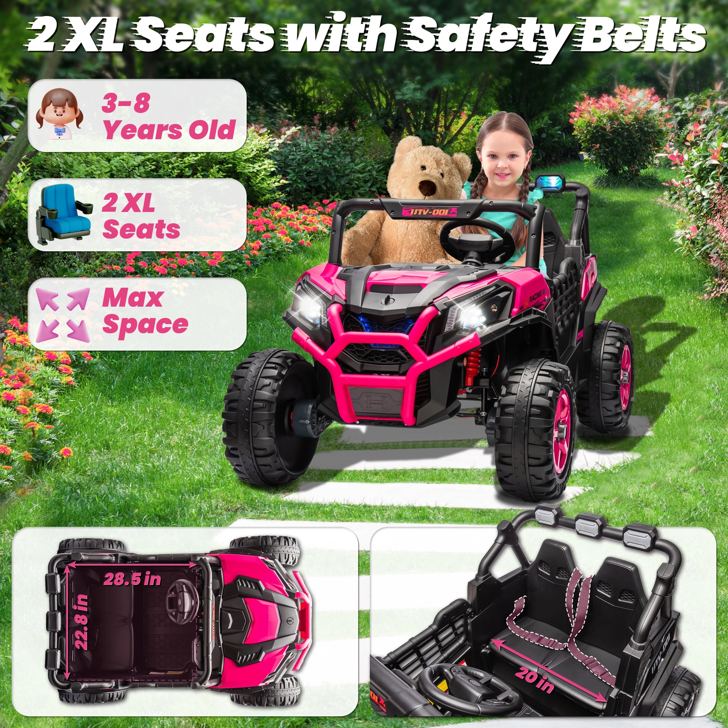 Joyracer 24V Kids Ride-On Car | Double Seat UTV | LED Lights, USB/MP3, Adjustable Volume | Ages 3–6