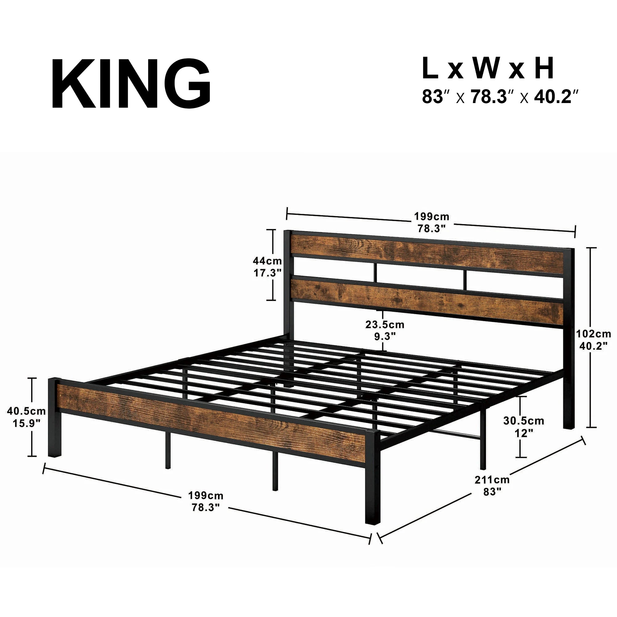 King Bed Frame, Easy Assembly, Noise-Free, No Box Spring Needed, Heavy Strong Metal Support Frames, Double-Row Support Bars, Vin