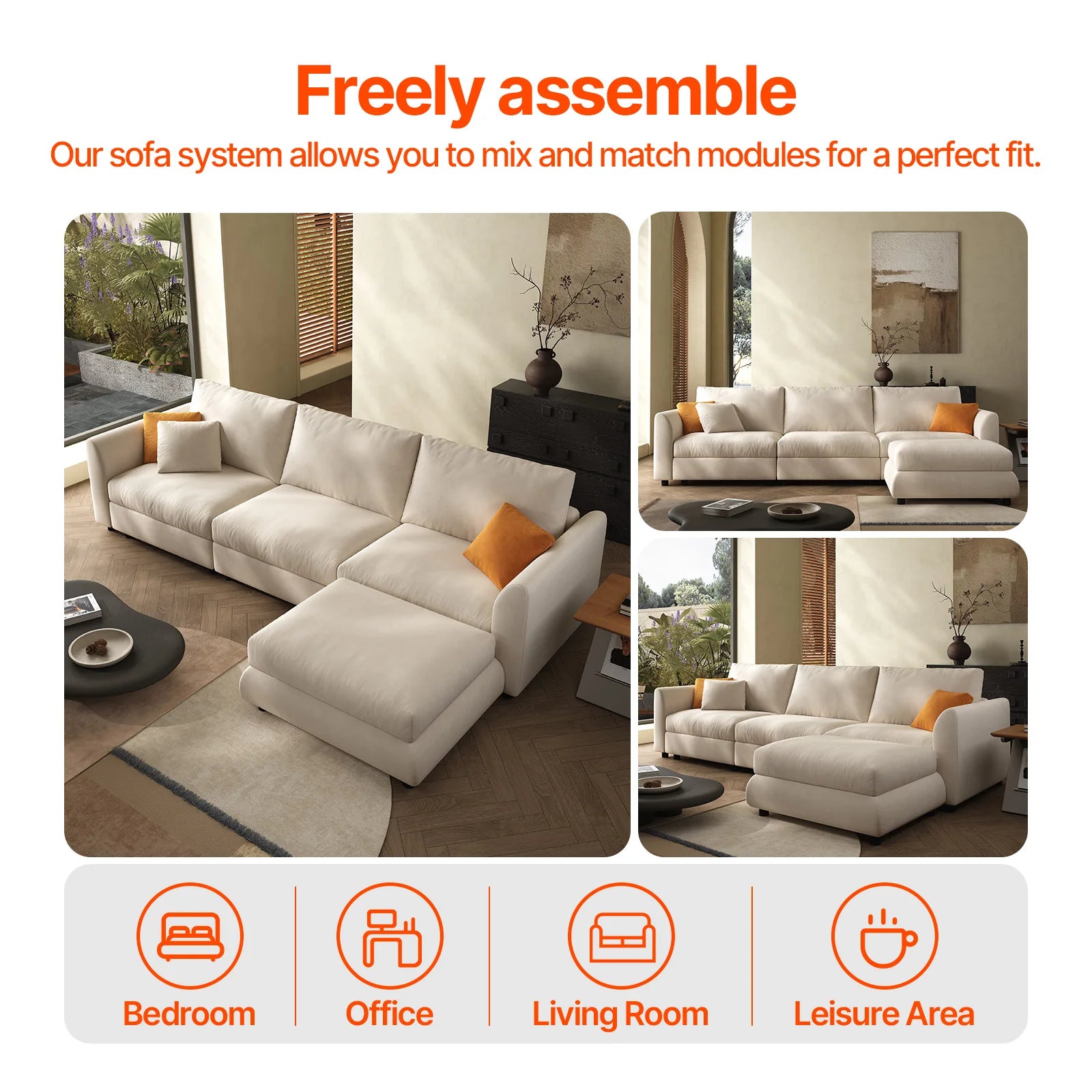 Cloud 108.2'' Modern U-Shaped Sectional Sofa – 4-Seater Convertible