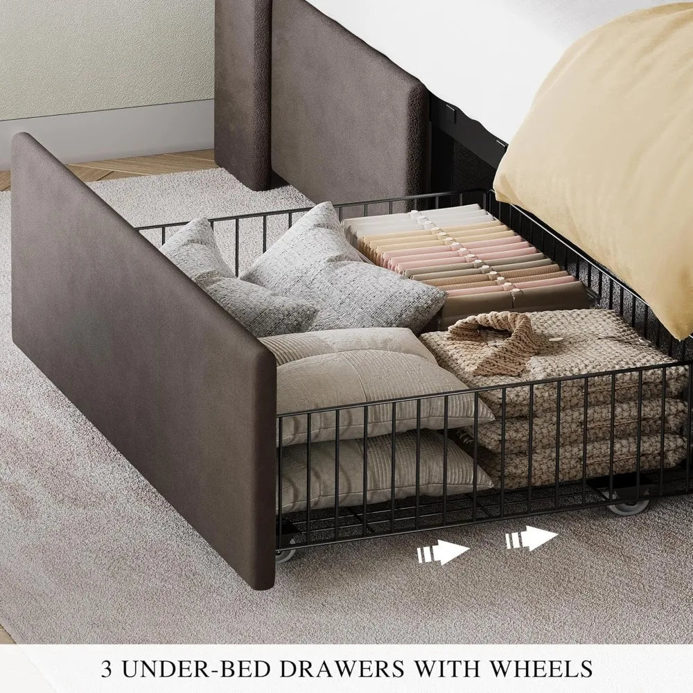 Velvet Queen Bed Frame with LED Lights & Storage  UELV Description:
