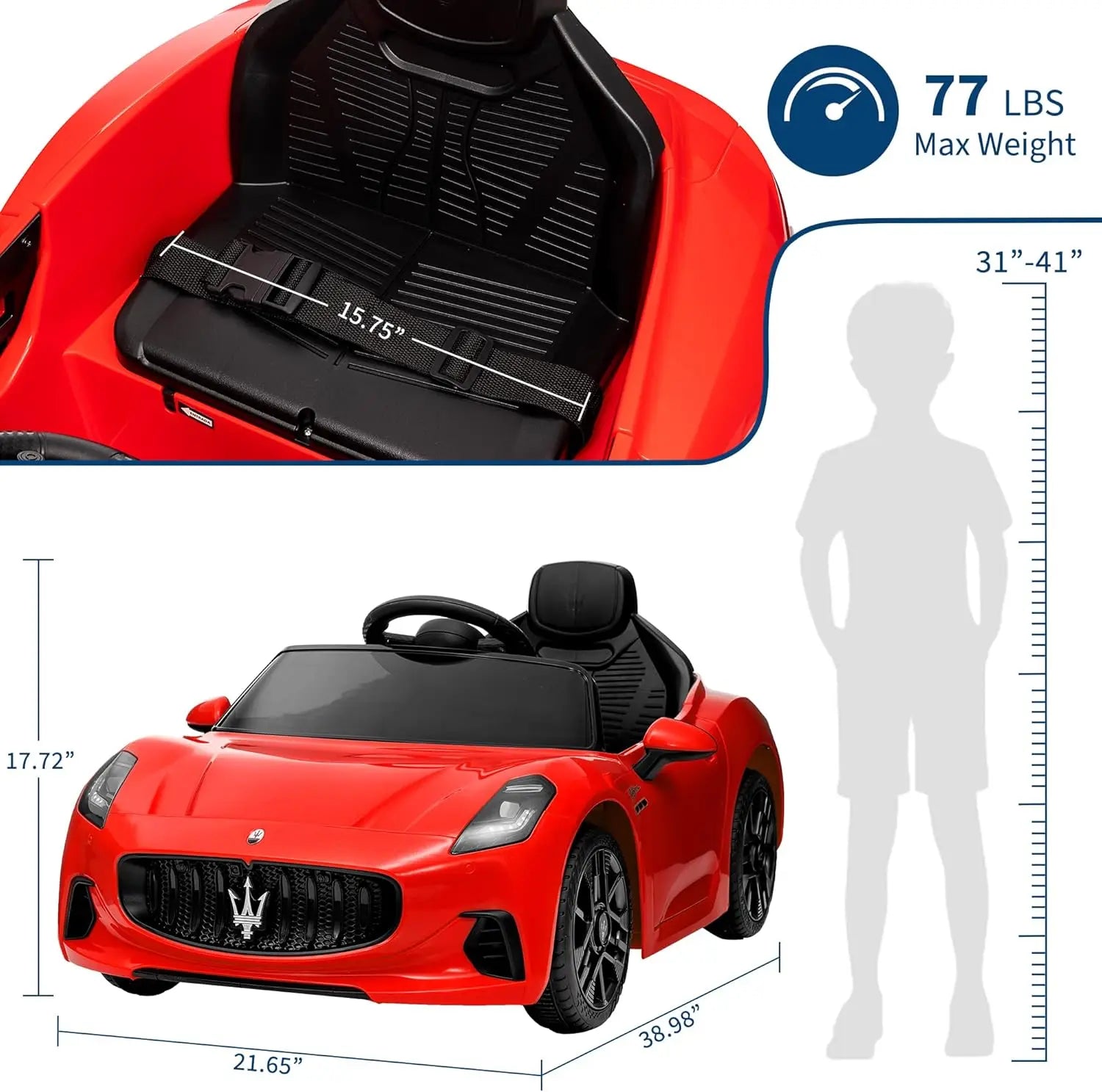 HiMISS GarveeLife Maserati Kids Ride-On Car | 12V Electric Vehicle with Remote Control & Seatbelt | Ages 3–6