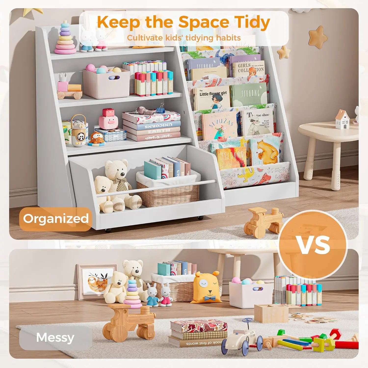 Kids Bookshelf 42" with Drawer – Antique White