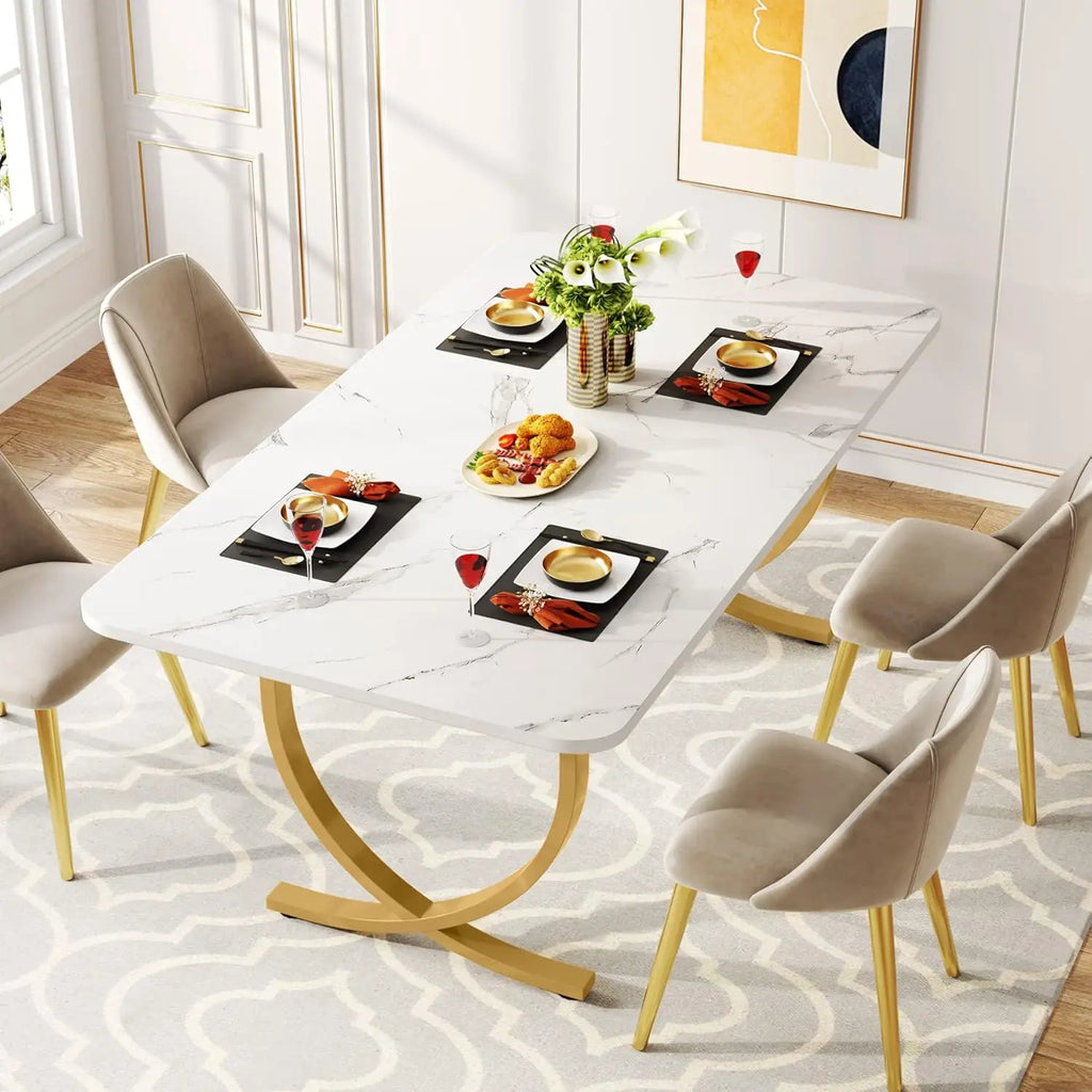 Modern Faux Marble Dining Table for 4