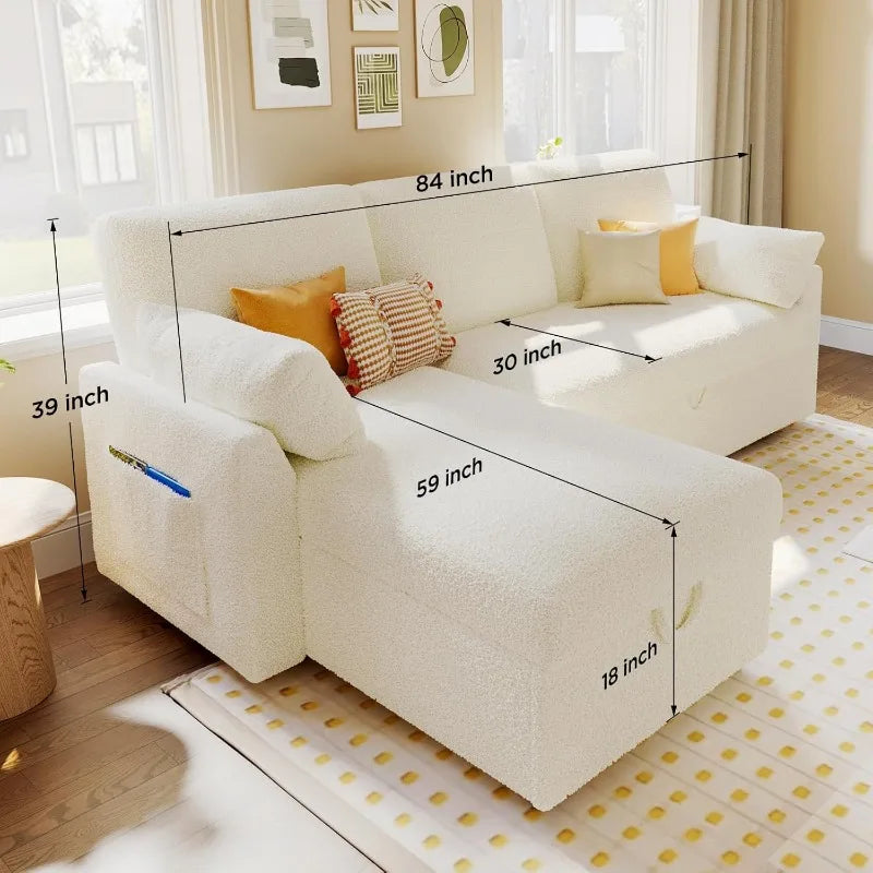 White Boucle Sleeper Sofa