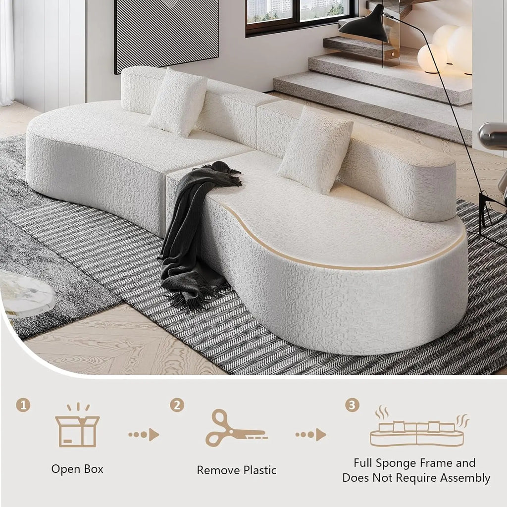 109" Modern Curved 4-Seater Bouclé Sofa with High-Density Cushions