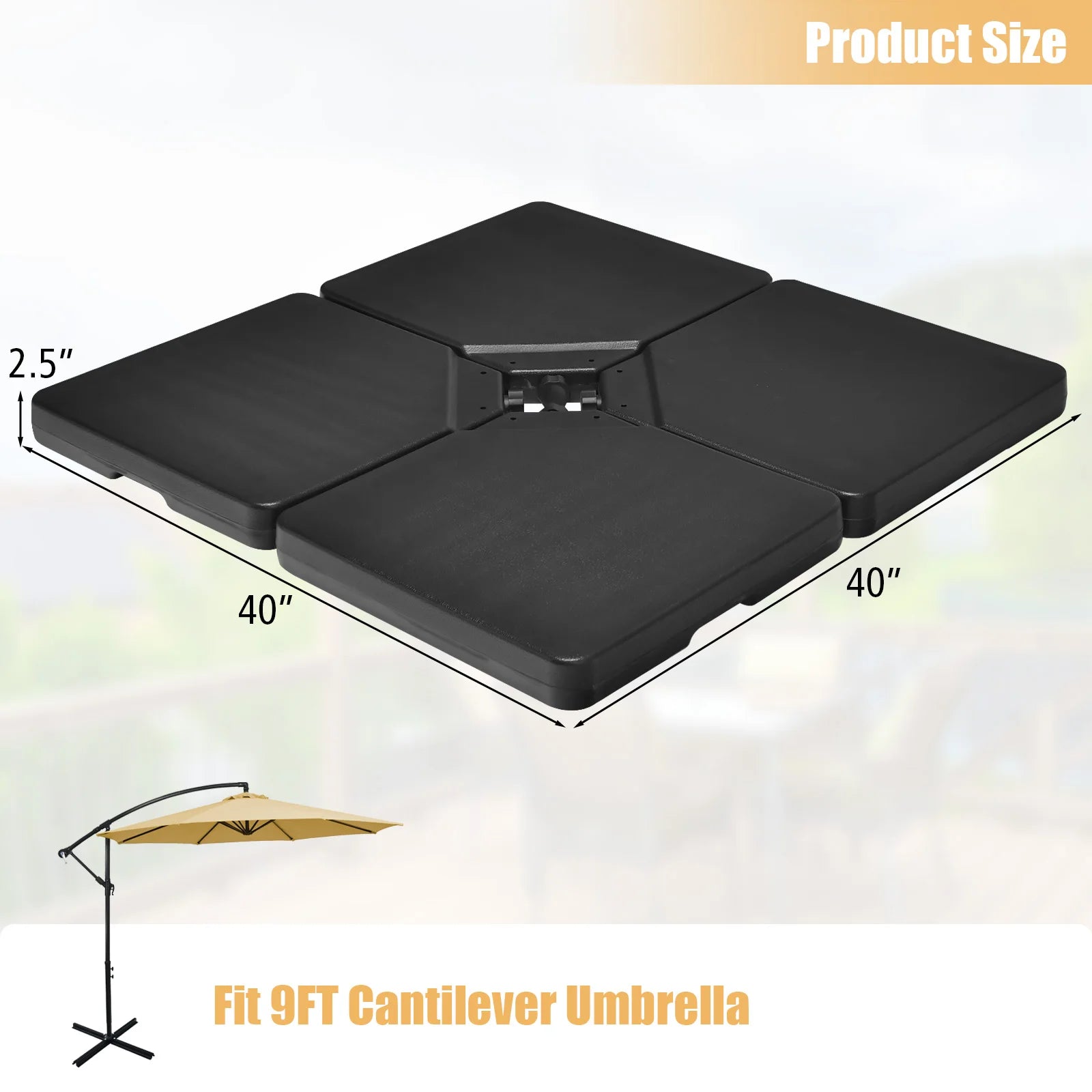 Heavy-Duty 4-Piece Cantilever Umbrella Base – Fillable HDPE Plates