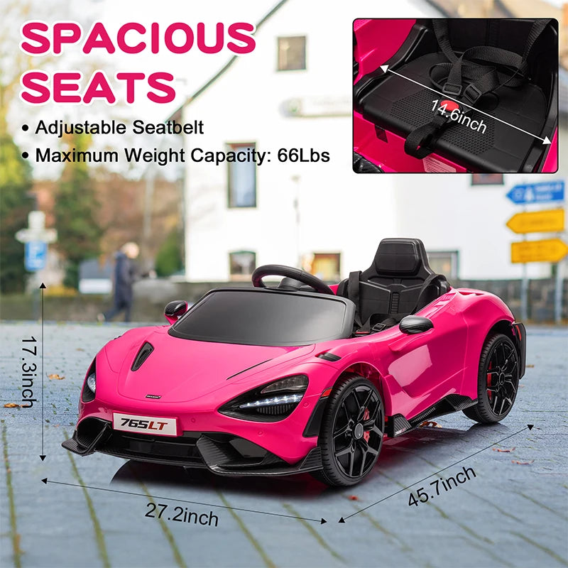 McLaren 765LT Kids Electric Ride-On Car | Ages 3–6 | 12V Rechargeable, Remote Control, LED Lights, Hydraulic Doors