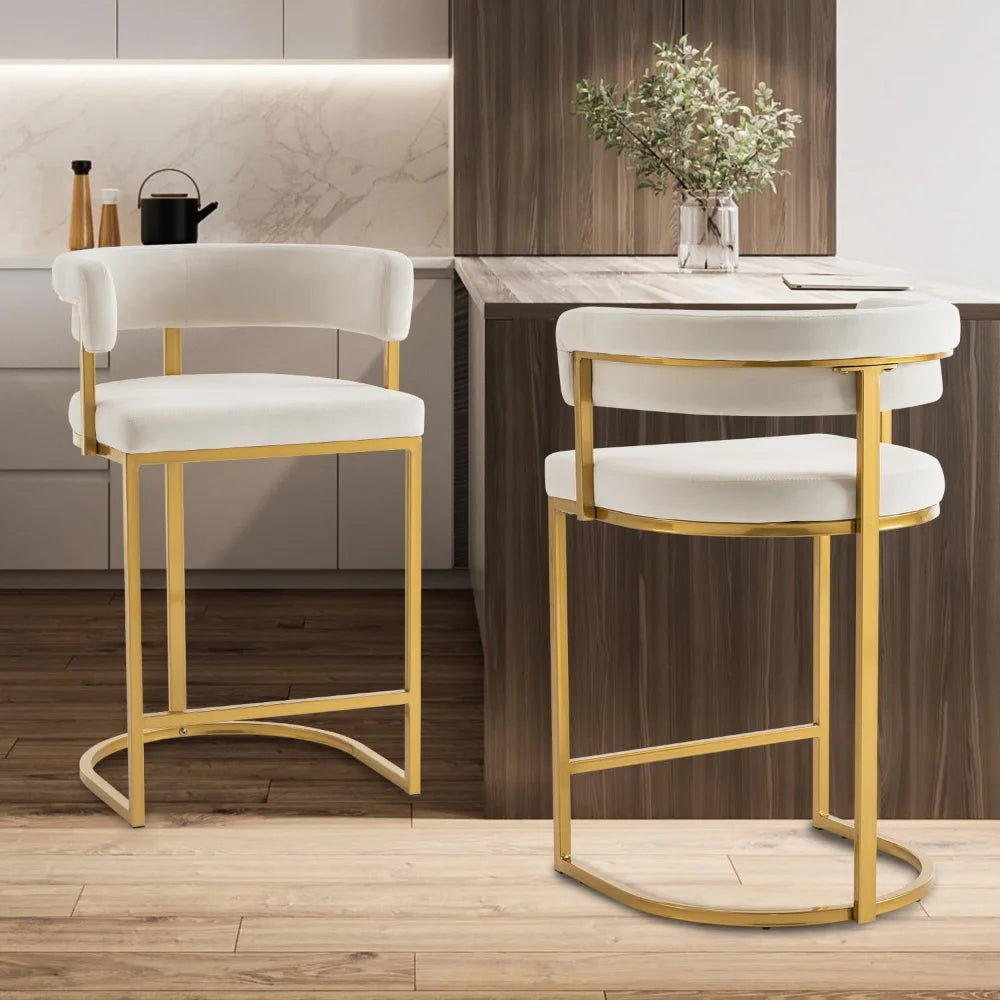 arrel-Style Velvet Bar Stool – Modern Metal Frame with High-Density Foam Seat