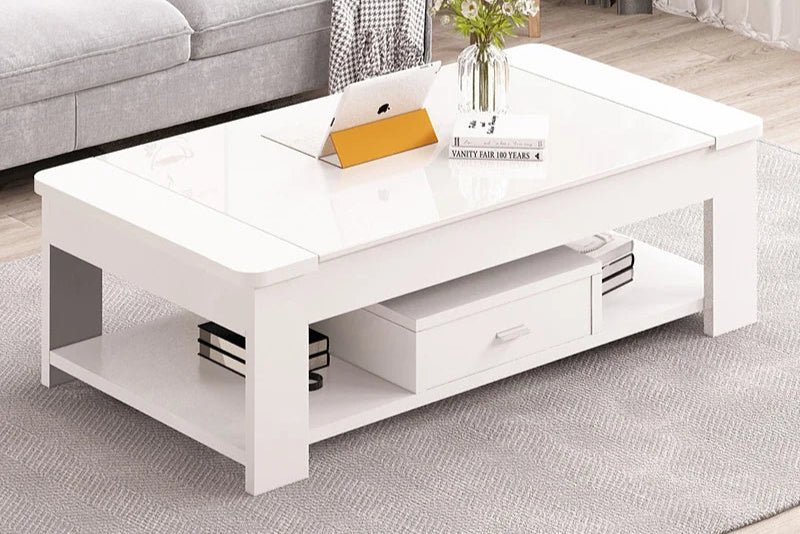 Scandinavian Modern Coffee Table with Tempered Glass – Simple & Stylish Design