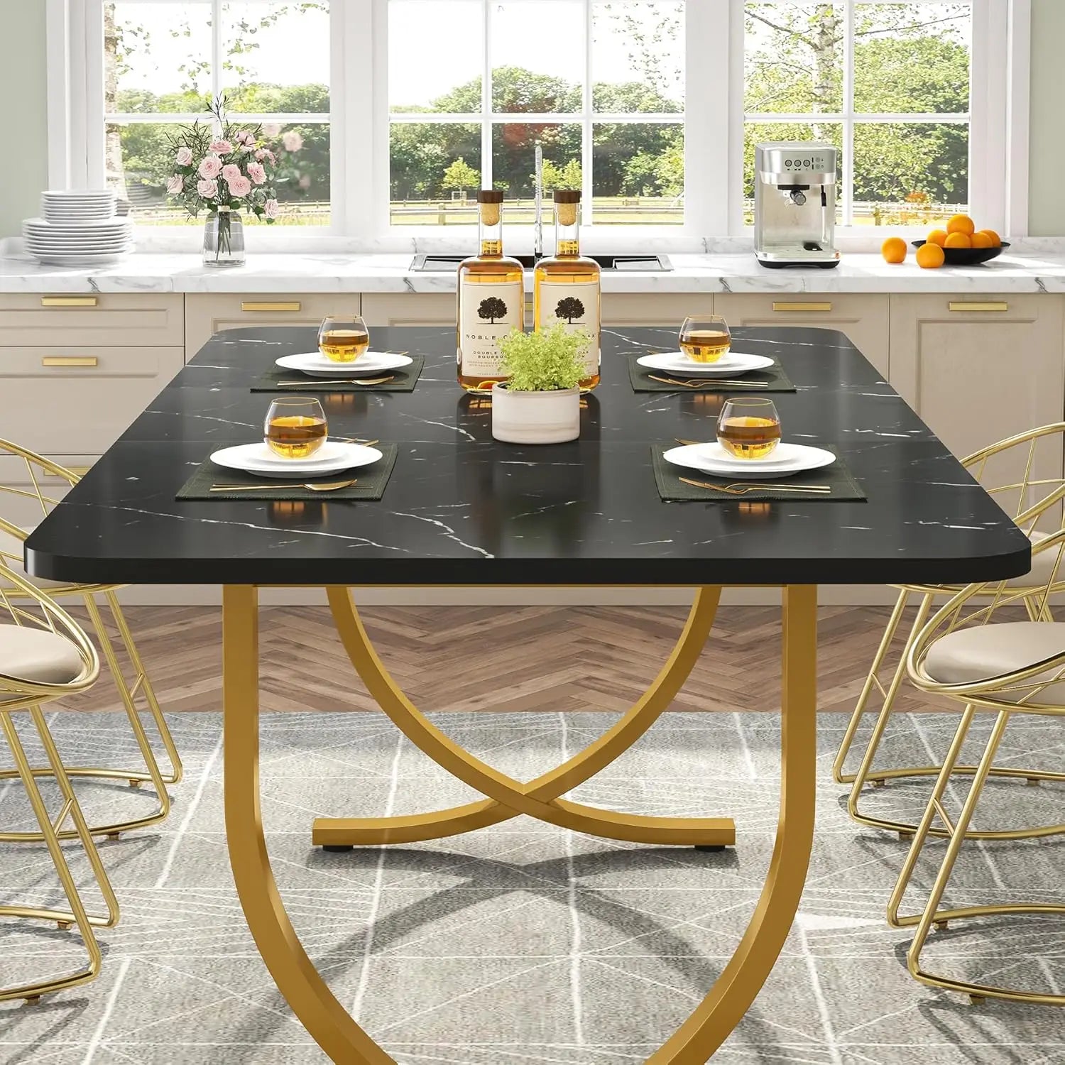 Modern Faux Marble Dining Table for 4